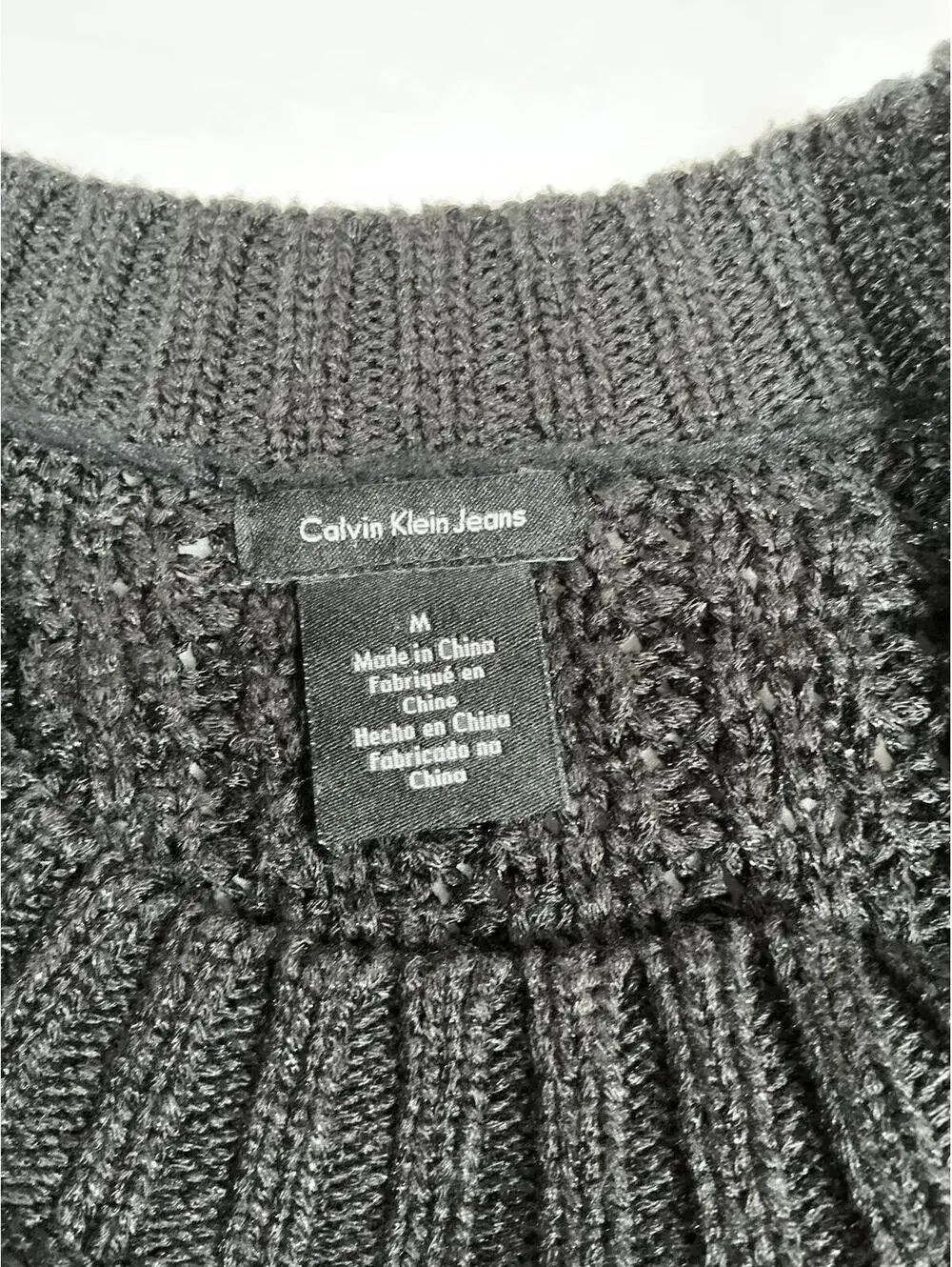 Calvin Klein Jeans Black Textured Knit‎ Crewneck Sweater Size M